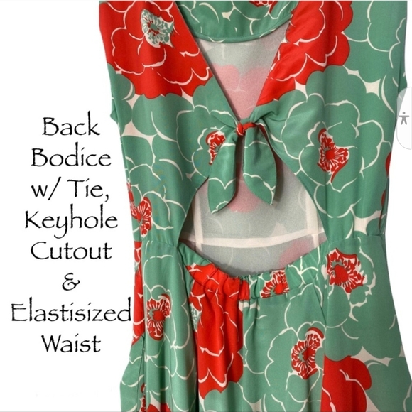 100% Silk Corey Lynn Calter Red Sleeveless Crew Neck Midi Sundress - Picture 4 of 10